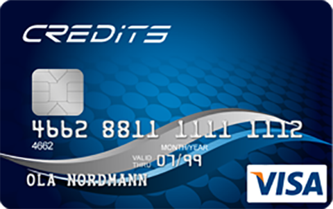 Credits Visa - Credits Visa er 100% gebyrfritt, både i inn- og utland. Gratis reiseforsikring er også inkludert i kortet. 