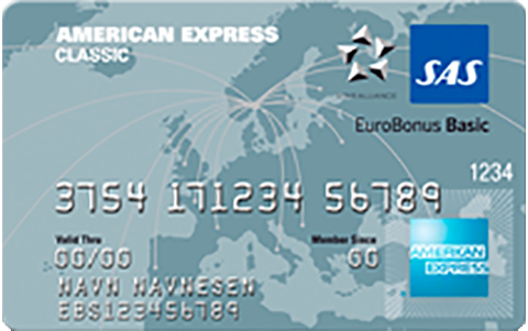 SAS EuroBonus American Express Classic - Tilgang til 2-for-1 flyreiser, business lounges og EuroBonus-opptjening ved bruk